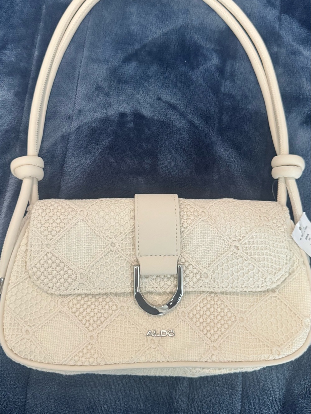 NWT- ALDO Cream Crochet Shoulder Bag with Silver-Tone Hardware
